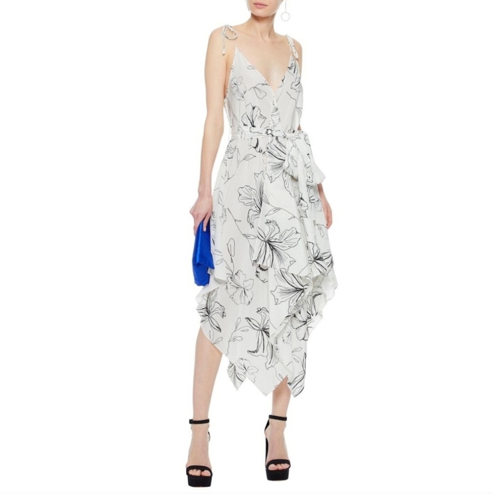 Diane Von Furstenberg Asymmetrical Floral Dress in White and Black